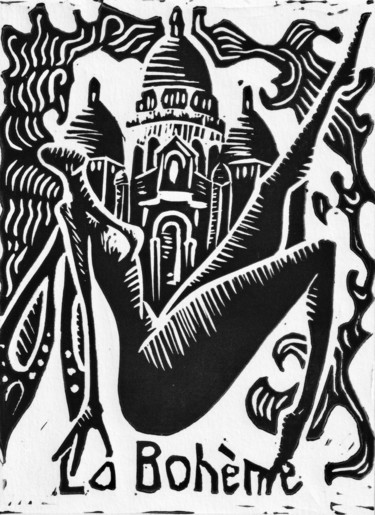 La Bohème Original Linocut Print Printmaking titled "La Bohème Original…" by Nella Fauve, Original Art, Linocuts