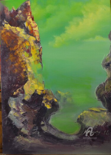 Pintura intitulada "Зеленое небо" por Neka Demarty, Obras de arte originais, Óleo Montado em Armação em madeira