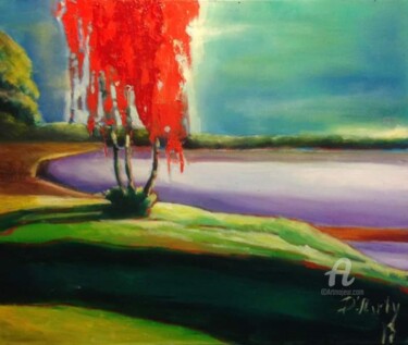 Картина под названием "Красная береза" - Neka Demarty, Подлинное произведение искусства, Масло Установлен на Деревянная рама…