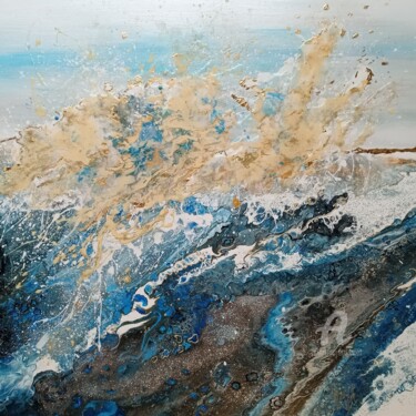 Painting titled "Vagues scélérate" by Nellisa, Original Artwork, Acrylic Mounted on Wood Stretcher frame