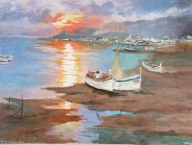 Painting titled "Barques provençales…" by Nelly, Original Artwork, Acrylic