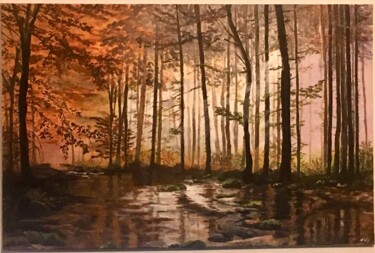Painting titled "Forêt sombre automne" by Nelly, Original Artwork, Acrylic