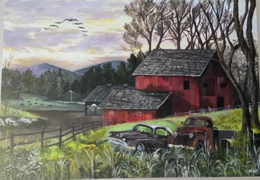 Peinture intitulée "Ancienne grange" par Nelly, Œuvre d'art originale, Huile