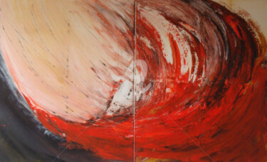 Painting titled "Dans la vague rouge…" by Nelly Carnet, Original Artwork, Acrylic Mounted on Wood Stretcher frame