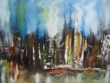 Painting titled "Paysage fantomatique" by Nelly Carnet, Original Artwork, Acrylic Mounted on Wood Stretcher frame