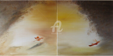 Painting titled "L'âme volant dans l…" by Nelly Carnet, Original Artwork, Acrylic Mounted on Wood Stretcher frame