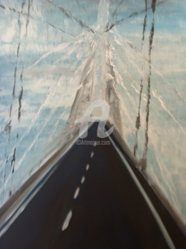 Painting titled "Pont de Normandie" by Nelly Carnet, Original Artwork, Acrylic Mounted on Wood Stretcher frame