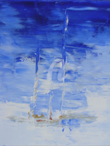 Painting titled "Marine" by Nelly Carnet, Original Artwork, Acrylic Mounted on Wood Stretcher frame