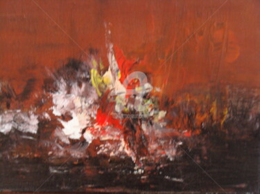 Painting titled "La terre en feu, Im…" by Nelly Carnet, Original Artwork, Acrylic Mounted on Wood Stretcher frame