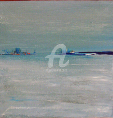 Painting titled "Ville d'eau" by Nelly Carnet, Original Artwork, Acrylic Mounted on Wood Stretcher frame
