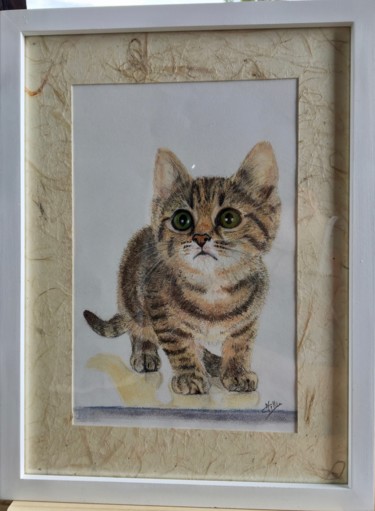 Painting titled "Chaton aux yeux vert" by Nelly Commenge, Original Artwork, Pastel