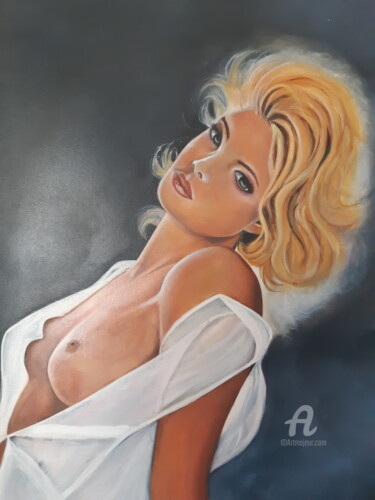 Painting titled "Eve" by Nelly Larue, Original Artwork, Oil Mounted on Wood Stretcher frame