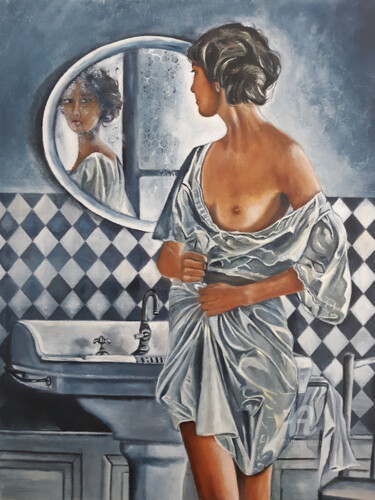 Peinture intitulée "Le miroir" par Nelly Larue, Œuvre d'art originale, Huile