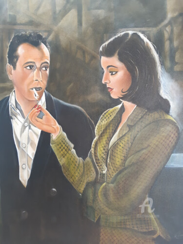 Pintura intitulada "Humphrey Bogart" por Nelly Larue, Obras de arte originais, Óleo Montado em Armação em madeira