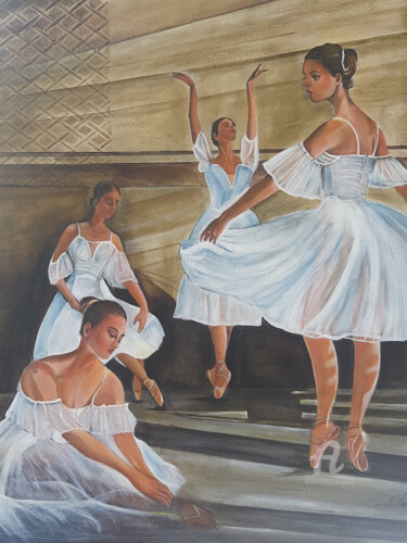 Painting titled "les danseuses étoil…" by Nelly Larue, Original Artwork, Oil Mounted on Wood Stretcher frame