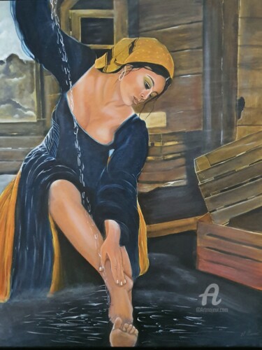 Painting titled ""Esmeralda"" by Nelly Larue, Original Artwork, Oil Mounted on Wood Stretcher frame