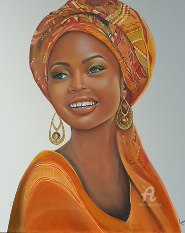 Painting titled ""Le sourire"" by Nelly Larue, Original Artwork, Oil Mounted on Wood Stretcher frame