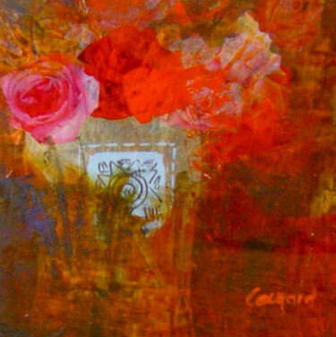 Pittura intitolato "roses rouges1" da Nelly Quéré Cougard, Opera d'arte originale, Olio Montato su Vetro