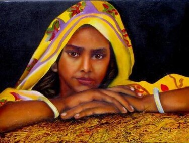 Peinture intitulée "jeune indienne" par Nelly Quéré Cougard, Œuvre d'art originale, Huile