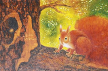 Peinture intitulée "l'écureuil de Monet…" par Nelly Quéré Cougard, Œuvre d'art originale, Huile