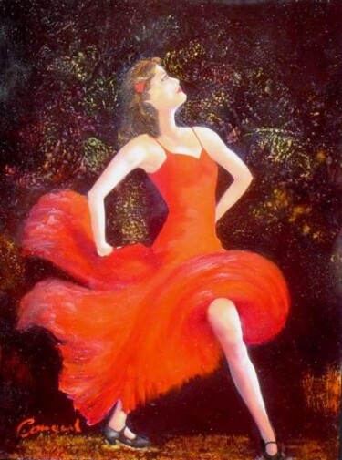 Painting titled "flamenco" by Nelly Quéré Cougard, Original Artwork, Oil