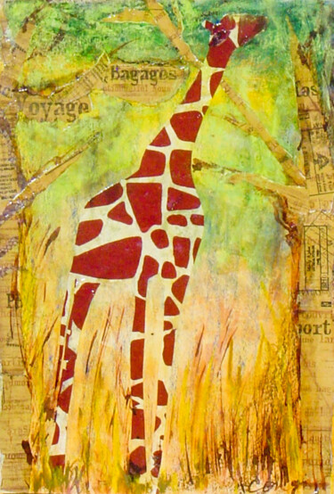 Painting titled "la girafe voyageuse" by Nelly Quéré Cougard, Original Artwork, Oil