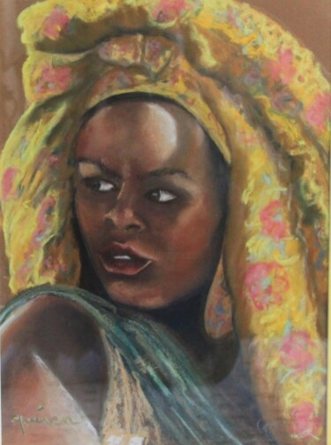 Pittura intitolato "visage d'afrique2" da Nelly Quéré Cougard, Opera d'arte originale, Olio