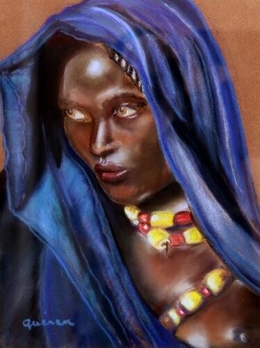 Painting titled "visage d'afrique1" by Nelly Quéré Cougard, Original Artwork, Oil