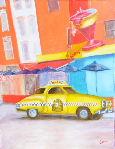 Painting titled "taxi-newyork" by Nelly Quéré Cougard, Original Artwork, Oil