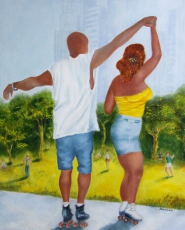 Peinture intitulée "roller à Central Pa…" par Nelly Quéré Cougard, Œuvre d'art originale, Huile