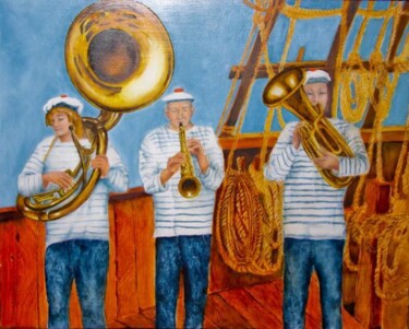 Painting titled "trois marins" by Nelly Quéré Cougard, Original Artwork, Oil