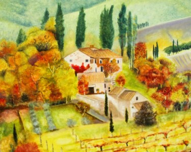 Painting titled "Toscane-2" by Nelly Quéré Cougard, Original Artwork, Oil