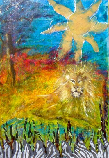 Painting titled "le lion" by Nelly Quéré Cougard, Original Artwork, Oil