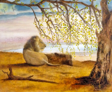 Painting titled "le roi lion" by Nelly Quéré Cougard, Original Artwork, Oil