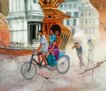 Painting titled "Népal" by Nelly Quéré Cougard, Original Artwork, Oil