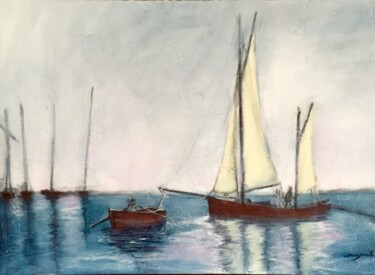 Painting titled "Tour du golfe" by Nelly Quéré Cougard, Original Artwork, Oil