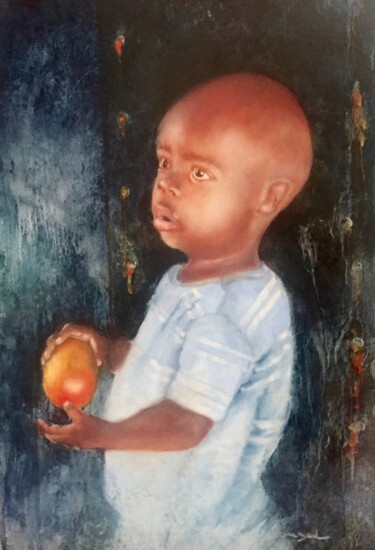 Schilderij getiteld "enfant Afrique du S…" door Nelly Quéré Cougard, Origineel Kunstwerk, Olie