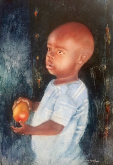 Painting titled "enfant Afrique du S…" by Nelly Quéré Cougard, Original Artwork, Oil