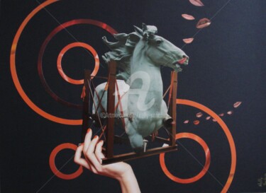 Collages intitulée "Le cheval d'amour" par Nelly Sanchez, Œuvre d'art originale