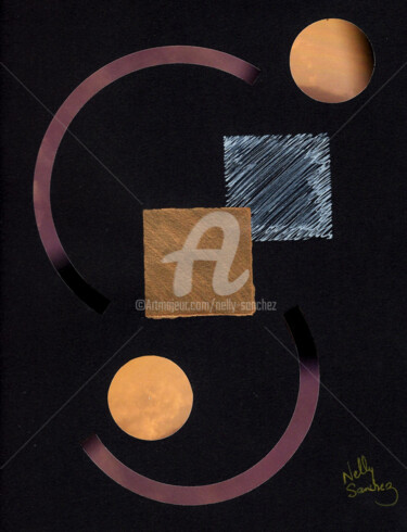 Collages getiteld "Double lune" door Nelly Sanchez, Origineel Kunstwerk, Collages