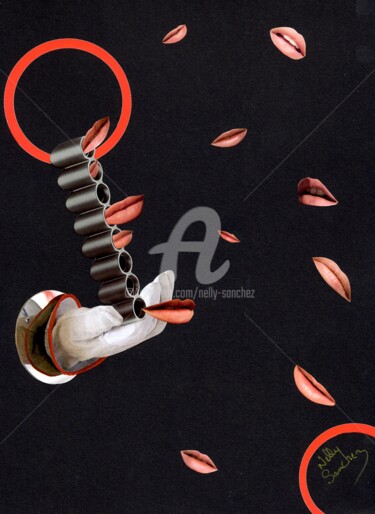 Collages titled "La Machine à baisers" by Nelly Sanchez, Original Artwork, Collages