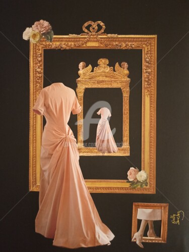 Colagens intitulada "De rose et d'or" por Nelly Sanchez, Obras de arte originais, Colagens
