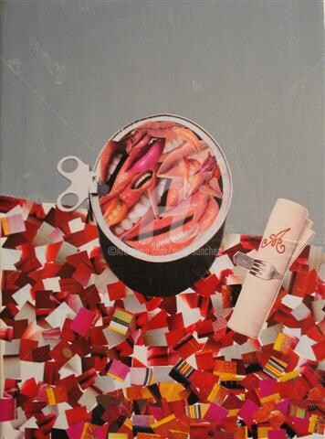 Collages titulada "Dîner de célibataire" por Nelly Sanchez, Obra de arte original, Collages