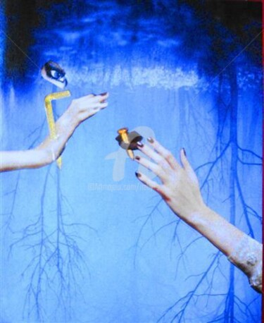 Collages titulada "La minute bleue" por Nelly Sanchez, Obra de arte original