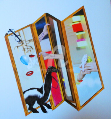 Collages intitolato "Dans le miroir" da Nelly Sanchez, Opera d'arte originale