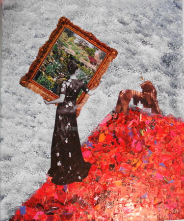 Collages intitulée "Off the garden" par Nelly Sanchez, Œuvre d'art originale, Autre