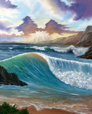 Картина под названием "Surf Wave" - Nelly Satler, Подлинное произведение искусства, Акрил