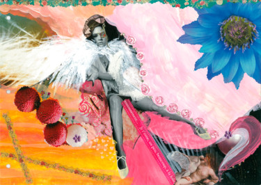 Collages intitulée "Cygne" par Nelly Bisson, Œuvre d'art originale, Autre