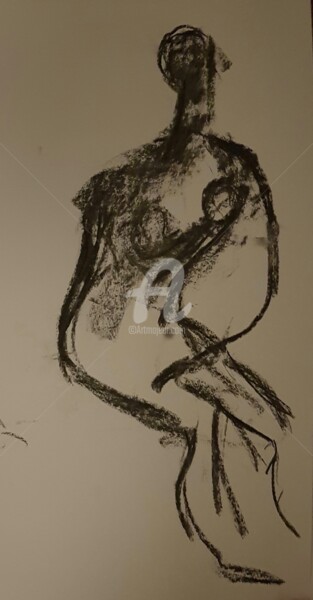 Drawing titled "femme" by Nelly Coudoux, Original Artwork, Charcoal