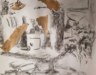 Drawing titled "nature morte" by Nelly Coudoux, Original Artwork, Charcoal